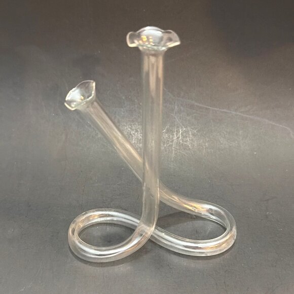 VTG MCM Hand Blown Bud Propagation Vase Glass Double Twisted Tube Infinity Loop - Picture 10 of 10